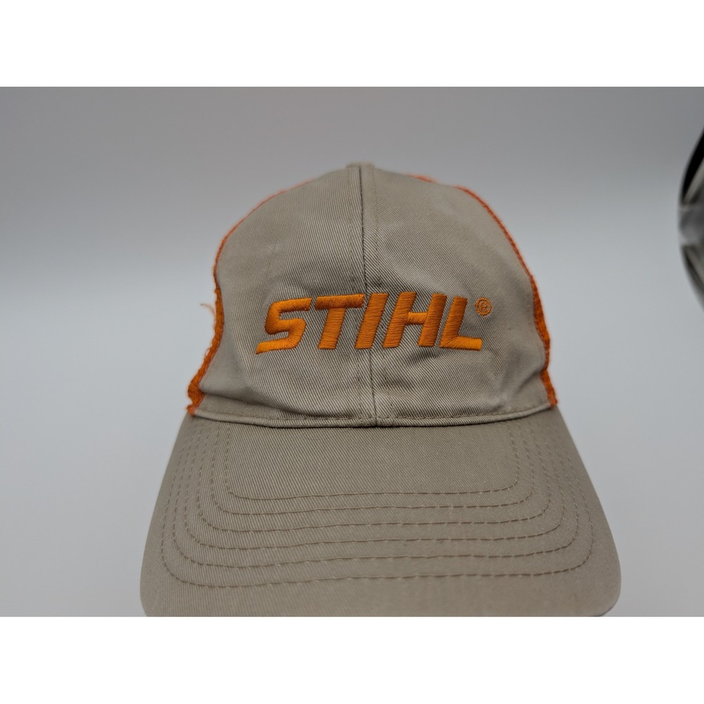 Stihl Outfitters Trucker Hat Tan Orange Mesh Snapback Logo Cap Mens OSFM
